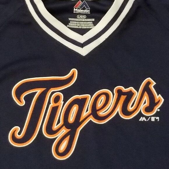 Majestic Detroit Tigers Jersey T-Shirt Mens Size L Blue Slim Fit - Picture 2 of 7